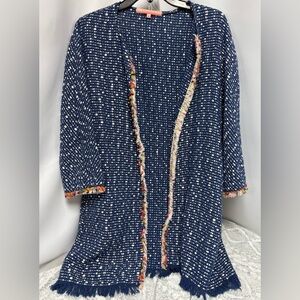 Vilagallo blue and white tweed cardigan jacket size 40/8